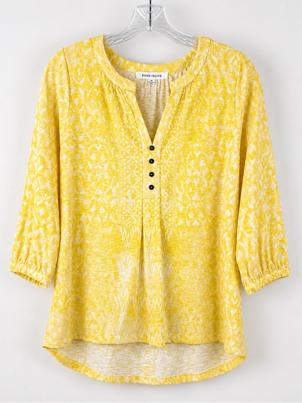 Rose +‎ Olive Yellow Boho Tunic Top Geometric Print High Low Medium